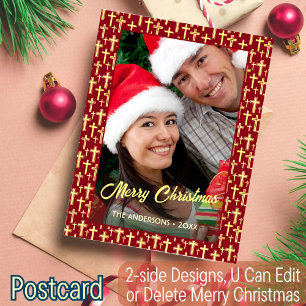 Cartes Pour Fêtes Annuelles Christian Cross Custom Photo Script Rouge Noël