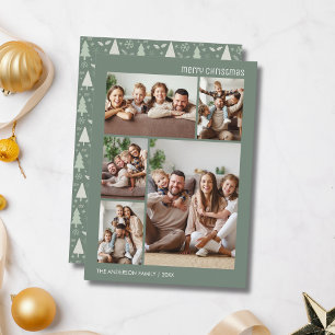 Cartes Pour Fêtes Annuelles Christmas 5 Photo Collage Famille Sage Green