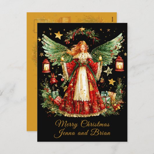 Cartes Pour Fêtes Annuelles Christmas Angel personalized Holiday Postcard (Devant / Derrière)