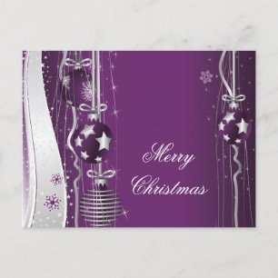 Cartes Pour Fêtes Annuelles Christmas Balls And Ribbons Purple Silver Postcard
