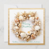 Cartes Pour Fêtes Annuelles Christmas Beach Waves Seashells Starfish Pearls (Devant)