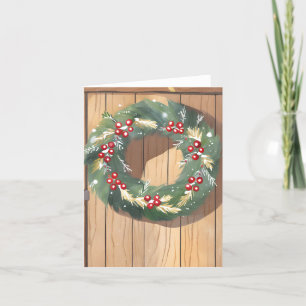 Cartes Pour Fêtes Annuelles Christmas Berry Wreath   Aquarelle Joyeux rustique