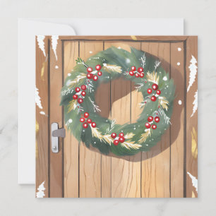 Cartes Pour Fêtes Annuelles Christmas Berry Wreath   Aquarelle Joyeux rustique