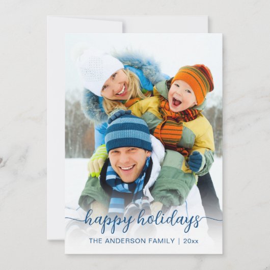 Cartes Pour Fêtes Annuelles Christmas Blue Script photo Happy (Devant)