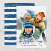 Cartes Pour Fêtes Annuelles Christmas Blue Script photo Happy (Devant / Derrière)
