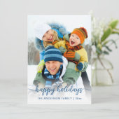 Cartes Pour Fêtes Annuelles Christmas Blue Script photo Happy (Debout devant)