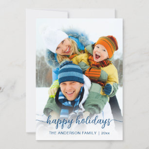 Cartes Pour Fêtes Annuelles Christmas Blue Script photo Happy