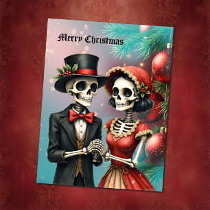Cartes Pour Fêtes Annuelles Christmas Bone Romance, Un couple de squelettes fe