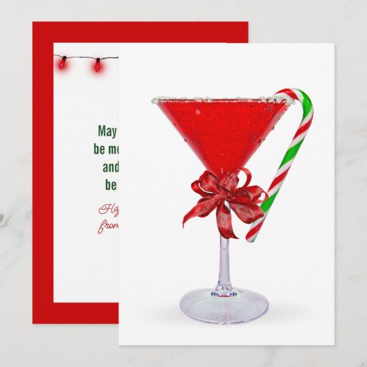 Cartes Pour Fêtes Annuelles Christmas Bow On Martini Cocktail (Devant / Derrière)