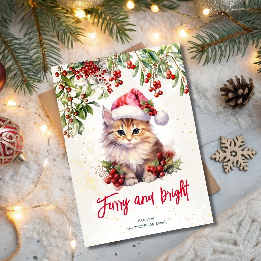 Cartes Pour Fêtes Annuelles Christmas cat furry and bright