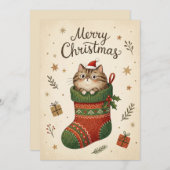 Cartes Pour Fêtes Annuelles Christmas Cat in Stocking (Devant / Derrière)