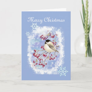 Cartes Pour Fêtes Annuelles Christmas Chickadee bird à Frosty Window