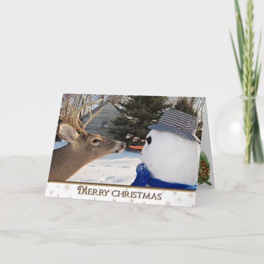 Cartes Pour Fêtes Annuelles Christmas Deer et Snowman (Devant)