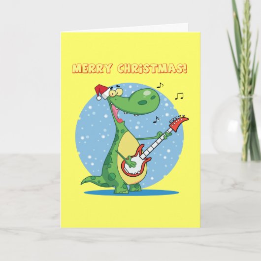 Cartes Pour Fêtes Annuelles Christmas Dinosaur Playing Guitar (Devant)