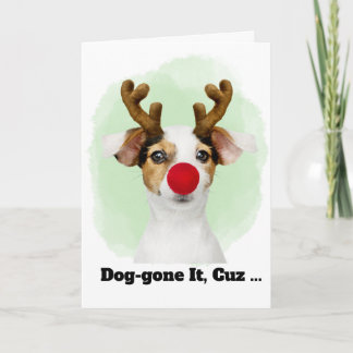 Cartes Pour Fêtes Annuelles Christmas Dog with Antlers for Cousin Funny