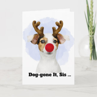 Cartes Pour Fêtes Annuelles Christmas Dog with Antlers for Sister Funny