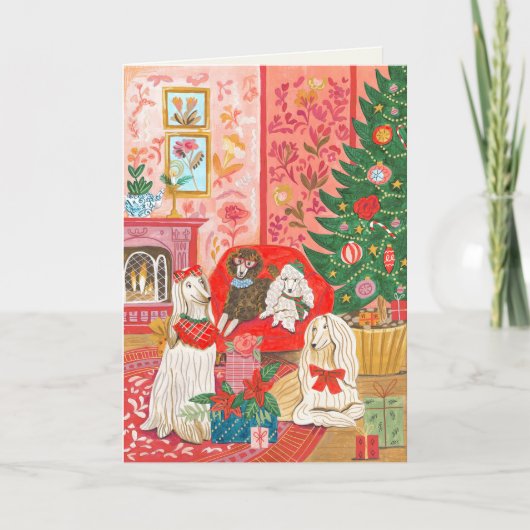 Cartes Pour Fêtes Annuelles Christmas Dogs Afghan Hound Hand drawn (Devant)