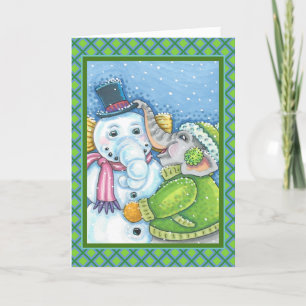 CARTES POUR FÊTES ANNUELLES CHRISTMAS ÉLÉPHANT CONSTRUCTION CUTE PACHYDERM SNO