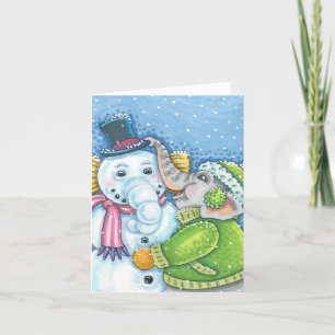 CARTES POUR FÊTES ANNUELLES CHRISTMAS ÉLÉPHANT CONSTRUCTION CUTE PACHYDERM SNO