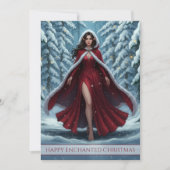 Cartes Pour Fêtes Annuelles Christmas Elf in Red in Snowy Winter Forest (Devant)