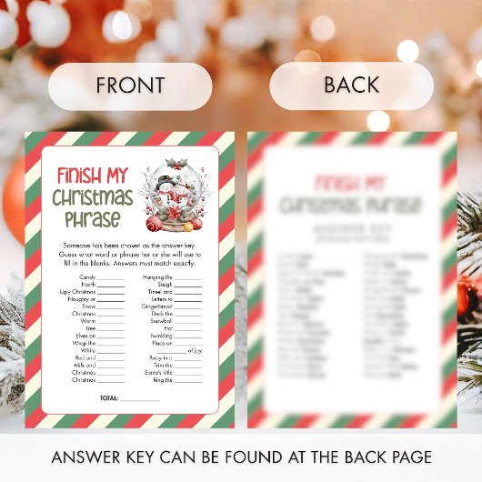 Cartes Pour Fêtes Annuelles Christmas Finish the Christmas Phrase Game