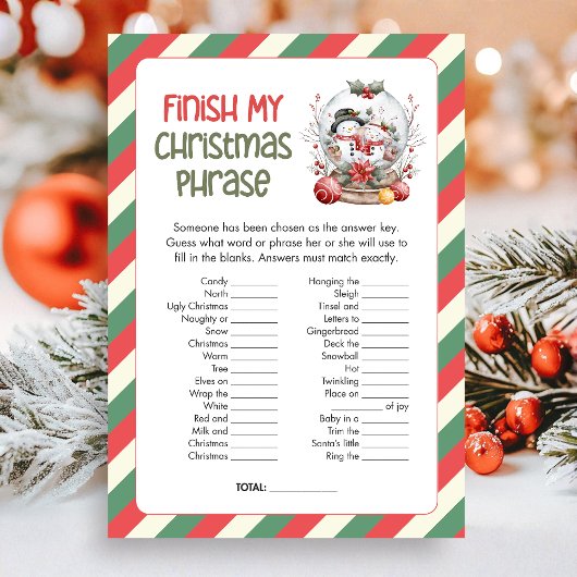 Cartes Pour Fêtes Annuelles Christmas Finish the Christmas Phrase Game