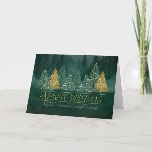 Cartes Pour Fêtes Annuelles Christmas Green and Gold Pine Tree Forest (Devant)