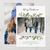 Cartes Pour Fêtes Annuelles Christmas Greenery 2 Photo Modern Chic (Devant / Derrière)