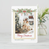 Cartes Pour Fêtes Annuelles Christmas Greenery And Bow 1 Photo Golden Frame (Debout devant)