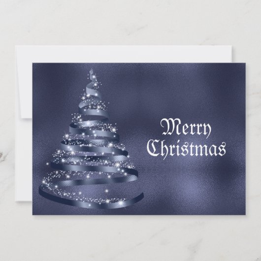 Cartes Pour Fêtes Annuelles Christmas Greeting Shiny Blue Ribbon Tree Sparkle (Devant)