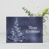Cartes Pour Fêtes Annuelles Christmas Greeting Shiny Blue Ribbon Tree Sparkle (Debout devant)