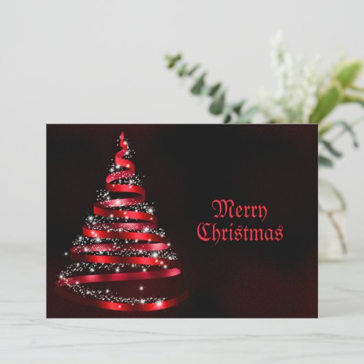 Cartes Pour Fêtes Annuelles Christmas Greeting Shiny Red Ribbon Tree Sparkle (Debout devant)