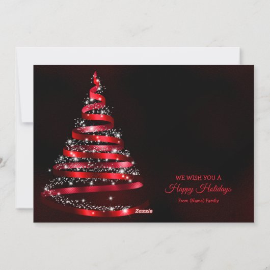 Cartes Pour Fêtes Annuelles Christmas Greeting Shiny Red Ribbon Tree Sparkle (Dos)