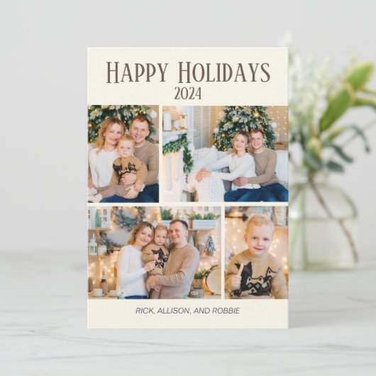 Cartes Pour Fêtes Annuelles Christmas Happy Holidays 4 Photo Collage (Debout devant)