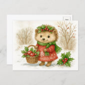 Cartes Pour Fêtes Annuelles Christmas Hedgehog Watercolor Postcard (Devant / Derrière)