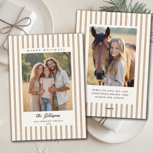 Cartes Pour Fêtes Annuelles Christmas Holidays Taupe Stripes Earthy 2-Photo