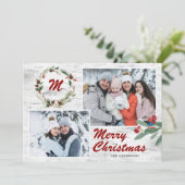 Cartes Pour Fêtes Annuelles Christmas Holly 2 PHOTOS Collage Bark (Debout devant)