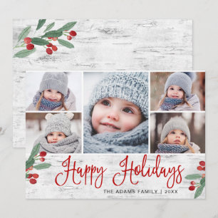 Cartes Pour Fêtes Annuelles Christmas Holly Berry Rustic Birch 5 PHOTO