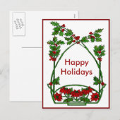 Cartes Pour Fêtes Annuelles Christmas Holly et Pointsettia (Devant / Derrière)