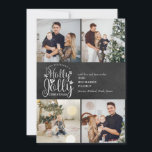 Cartes Pour Fêtes Annuelles Christmas Holly Jolly Chalkboard 4 Photo Collage<br><div class="desc">Un design de vacances Holly Jolly 4 photo collage élégant pour vous de personnaliser avec vos photos préférées,  message,  noms et année sur un arrière - plan de tableau noir. L'envers comporte des flocons de neige tombant sur un arrière - plan de tableau de bord correspondant. Conçu par Thisisnotme©</div>