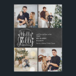 Cartes Pour Fêtes Annuelles Christmas Holly Jolly Chalkboard 4 Photo Collage<br><div class="desc">Un design de vacances Holly Jolly 4 photo collage élégant pour vous de personnaliser avec vos photos préférées,  message,  noms et année sur un arrière - plan de tableau noir. L'envers comporte des flocons de neige tombant sur un arrière - plan de tableau de bord correspondant. Conçu par Thisisnotme©</div>