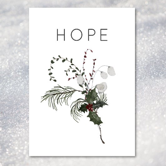 Cartes Pour Fêtes Annuelles Christmas Hope Rustic Minimal Holly Greenery