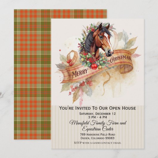Cartes Pour Fêtes Annuelles Christmas Horse (Devant / Derrière)