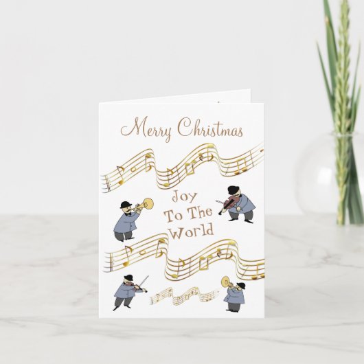 Cartes Pour Fêtes Annuelles Christmas Joy To World Music Notes Instrument Band (Devant)