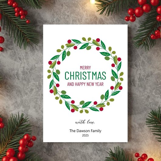 Cartes Pour Fêtes Annuelles Christmas Leaves Wreath Holiday Greeting Card