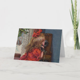 Cartes Pour Fêtes Annuelles Christmas Little Girl Téléphone Antique