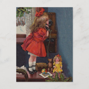 Cartes Pour Fêtes Annuelles Christmas Little Girl Téléphone Antique