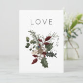 Cartes Pour Fêtes Annuelles Christmas Love Rustic Minimal Holly Greenery (Debout devant)