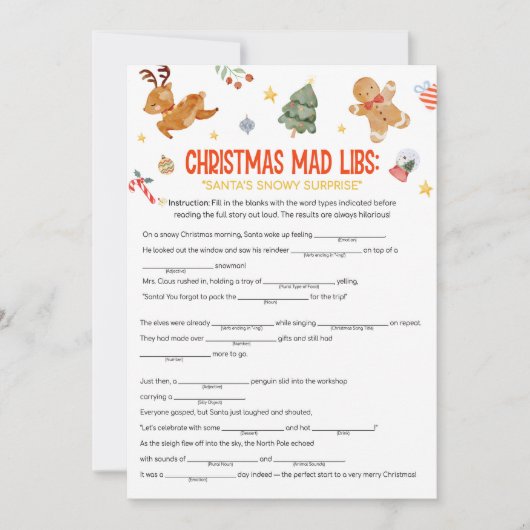 Cartes Pour Fêtes Annuelles Christmas Mad Libs Game (Devant)