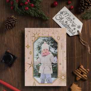 Cartes Pour Fêtes Annuelles Christmas Magic Pink Gold Stars Photo